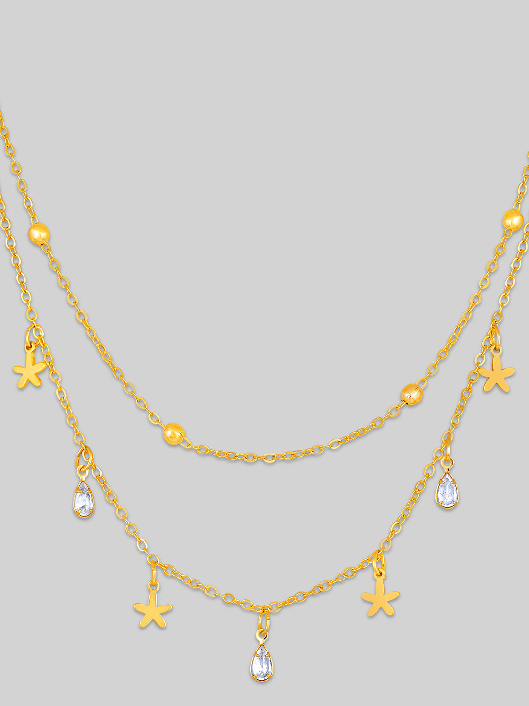 Gold Plated Brass Chain With Cubic Zirconia And Lobster Claw Clasp.