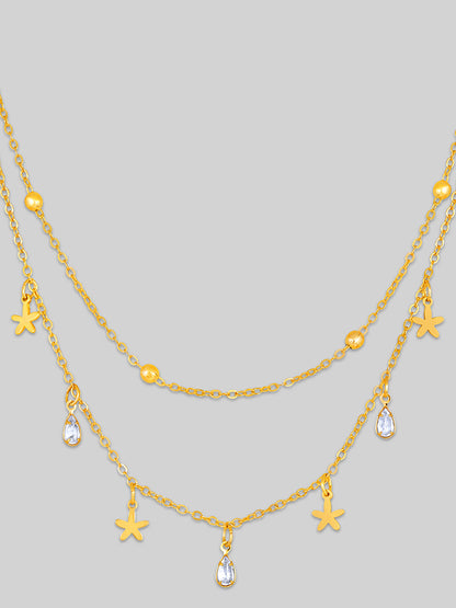 Gold Plated Brass Chain With Cubic Zirconia And Lobster Claw Clasp.