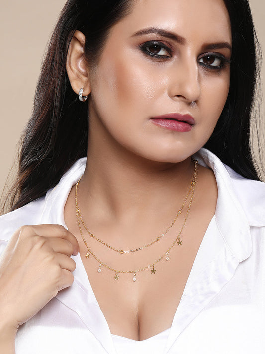 Gold Plated Brass Chain With Cubic Zirconia And Lobster Claw Clasp.