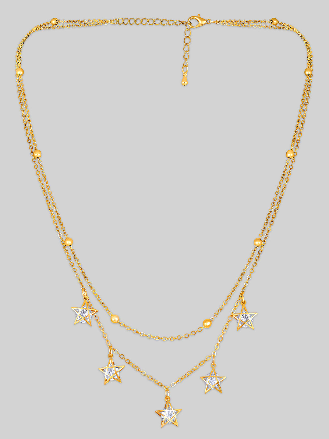 Gold Plated Brass Chain With Cubic Zirconia And Lobster Claw Clasp.