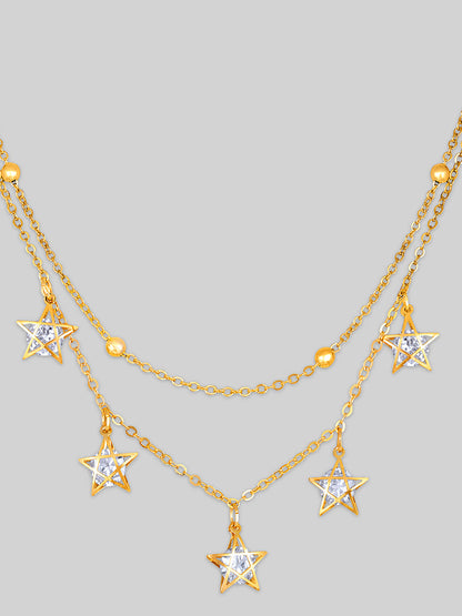 Gold Plated Brass Chain With Cubic Zirconia And Lobster Claw Clasp.