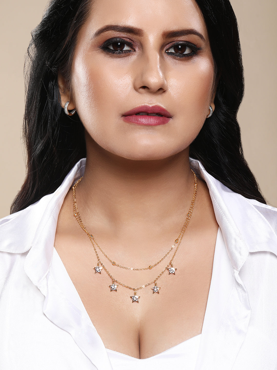 Gold Plated Brass Chain With Cubic Zirconia And Lobster Claw Clasp.