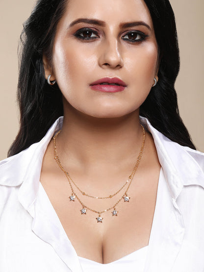 Gold Plated Brass Chain With Cubic Zirconia And Lobster Claw Clasp.