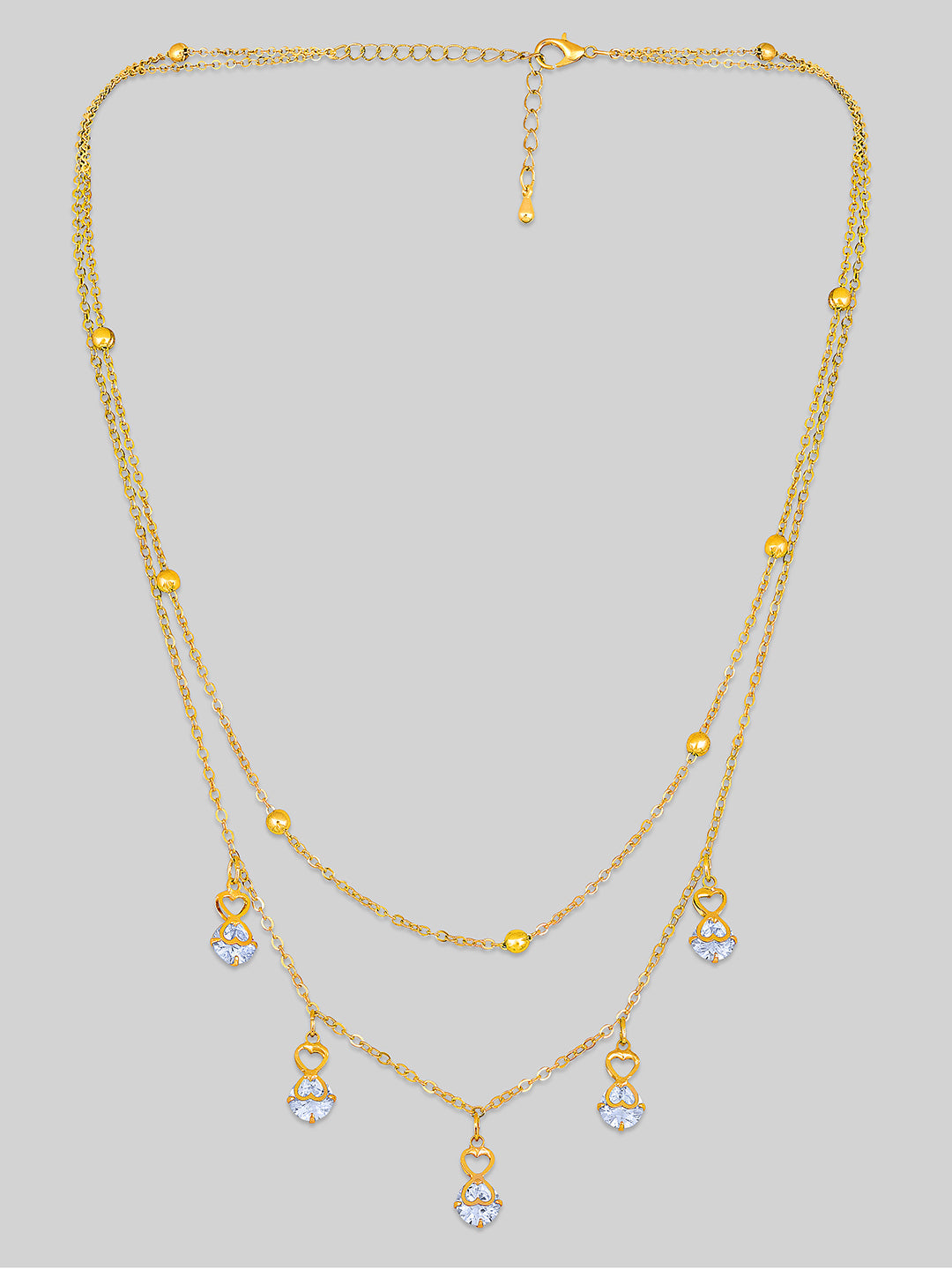 Gold Plated Brass Chain With Cubic Zirconia And Lobster Claw Clasp.