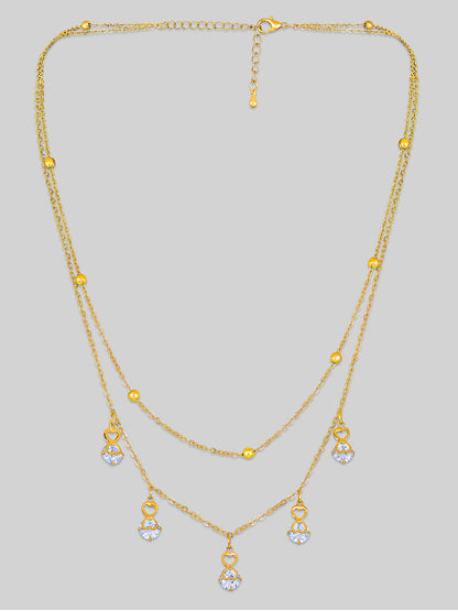 Gold Plated Brass Chain With Cubic Zirconia And Lobster Claw Clasp.