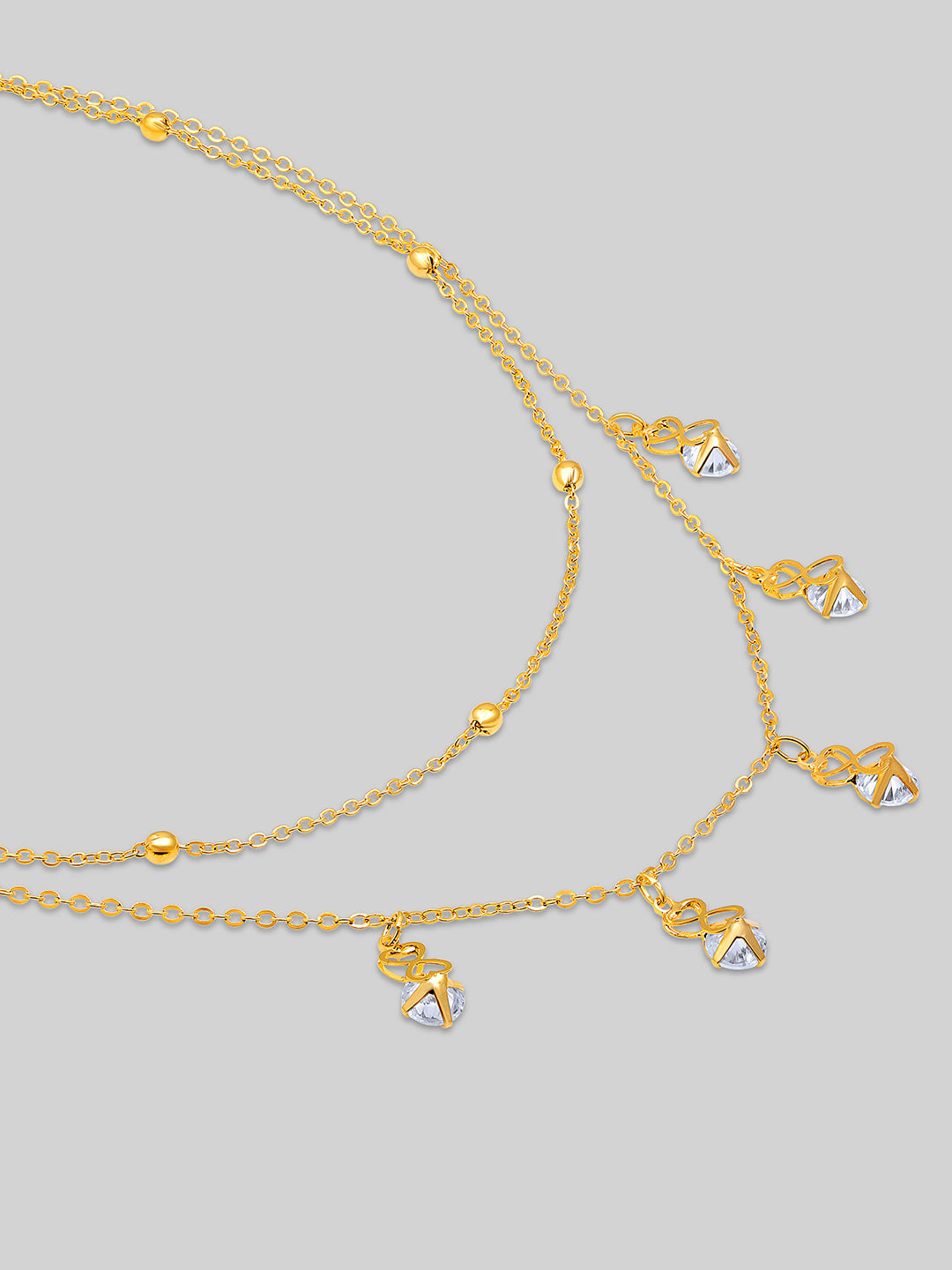 Gold Plated Brass Chain With Cubic Zirconia And Lobster Claw Clasp.