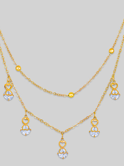 Gold Plated Brass Chain With Cubic Zirconia And Lobster Claw Clasp.