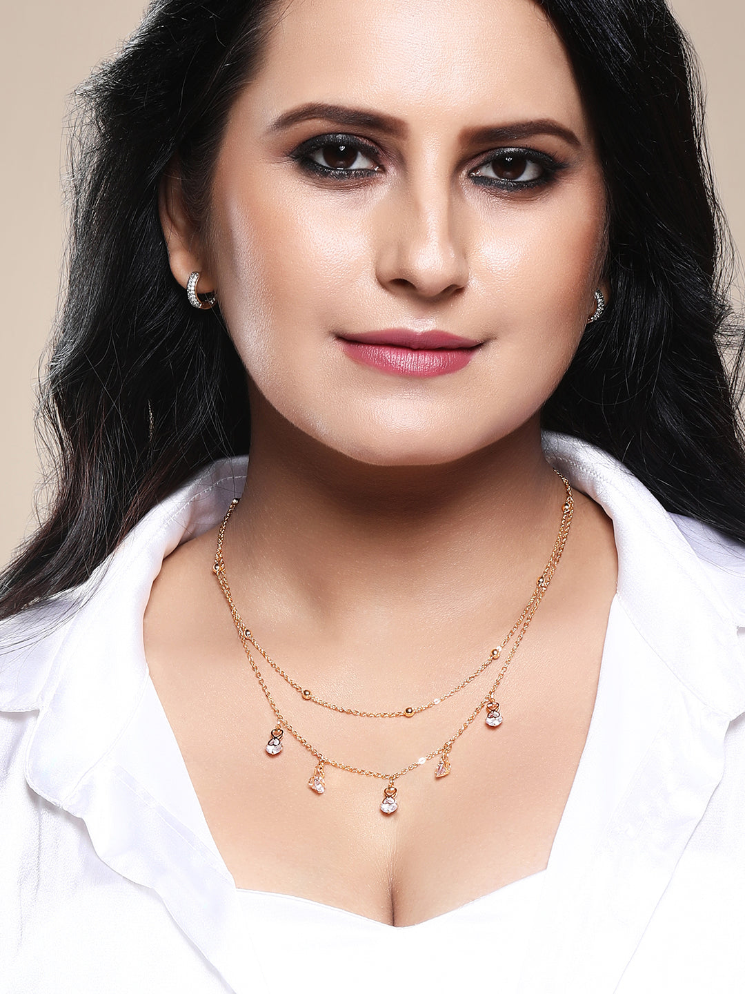 Gold Plated Brass Chain With Cubic Zirconia And Lobster Claw Clasp.