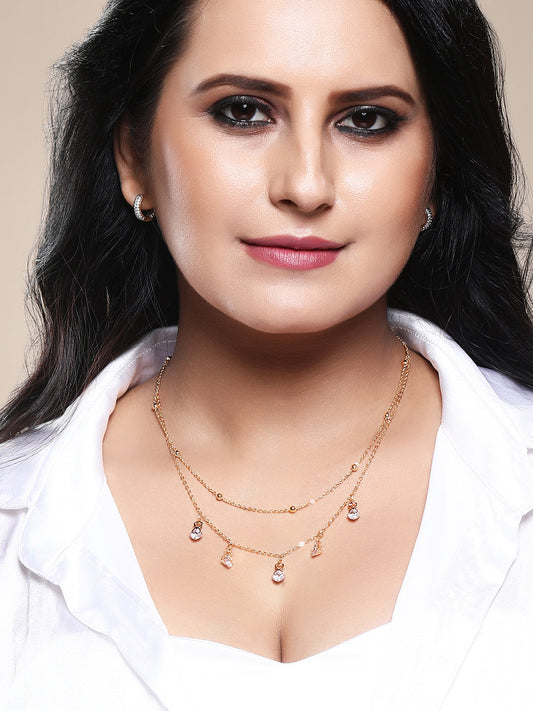 Gold Plated Brass Chain With Cubic Zirconia And Lobster Claw Clasp.