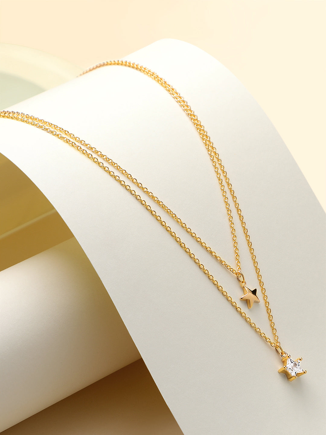 Gold Plated Brass Chain With Cubic Zirconia And Lobster Claw Clasp.