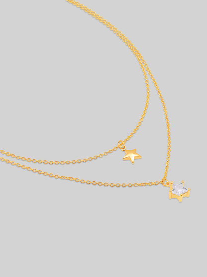 Gold Plated Brass Chain With Cubic Zirconia And Lobster Claw Clasp.