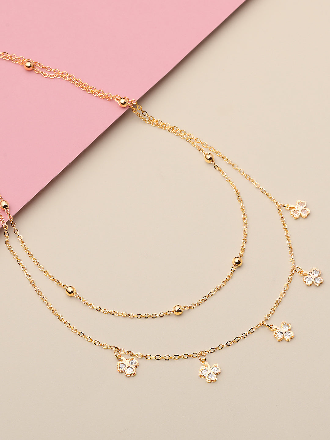 Gold Plated Brass Chain With Cubic Zirconia And Lobster Claw Clasp.