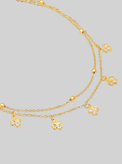 Gold Plated Brass Chain With Cubic Zirconia And Lobster Claw Clasp.