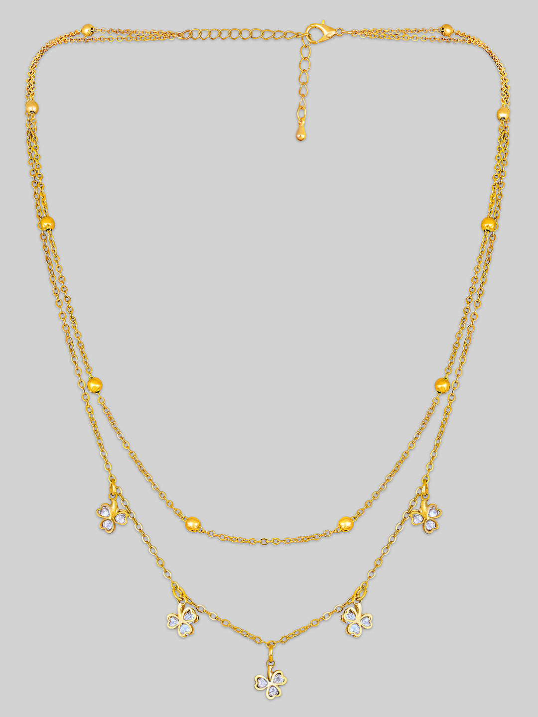 Gold Plated Brass Chain With Cubic Zirconia And Lobster Claw Clasp.