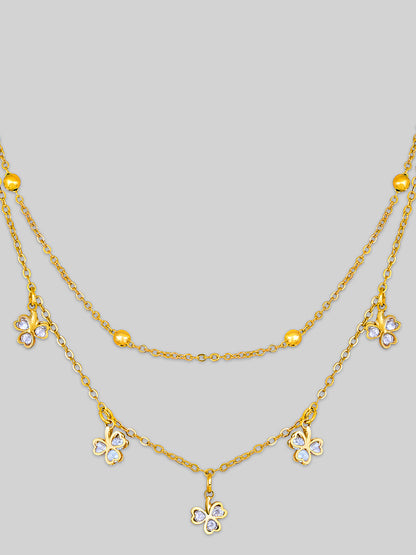 Gold Plated Brass Chain With Cubic Zirconia And Lobster Claw Clasp.