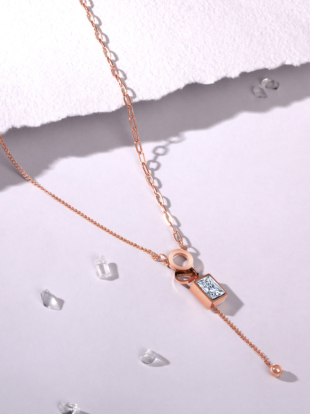 Rose Gold American Diamond Chain With Lobster Claw Clasp.