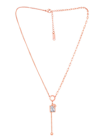 Rose Gold American Diamond Chain With Lobster Claw Clasp.