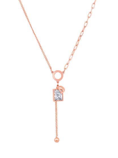 Rose Gold American Diamond Chain With Lobster Claw Clasp.