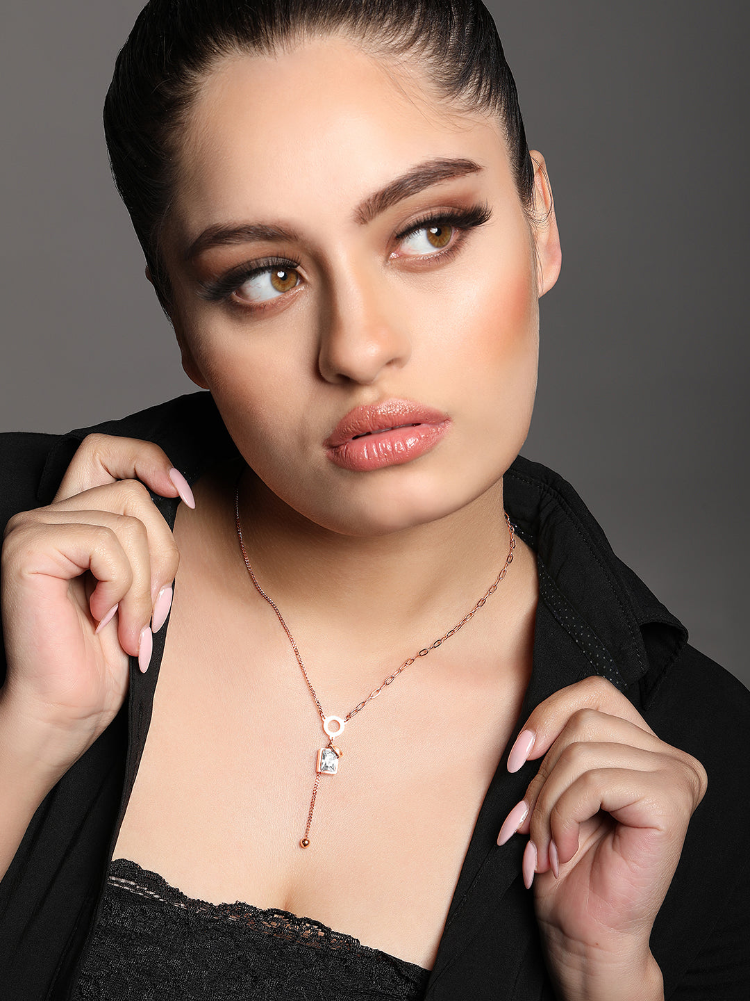 Rose Gold American Diamond Chain With Lobster Claw Clasp.