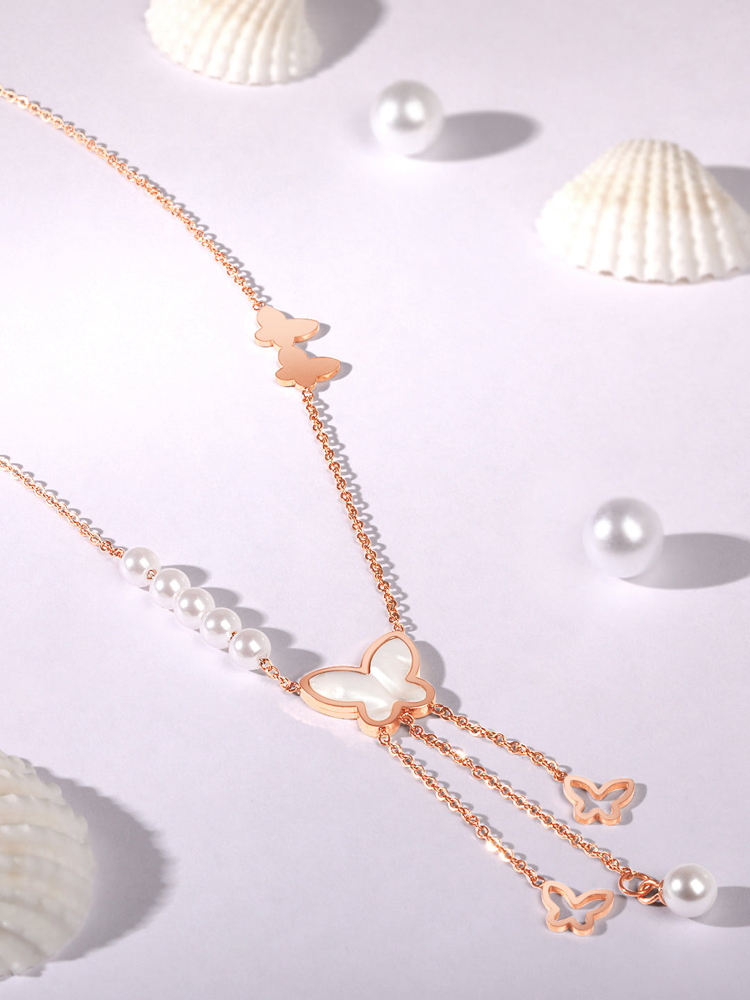 Rose Gold Pearl Chain With Lobster Claw Clasp.