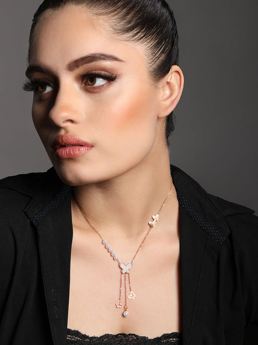 Rose Gold Pearl Chain With Lobster Claw Clasp.