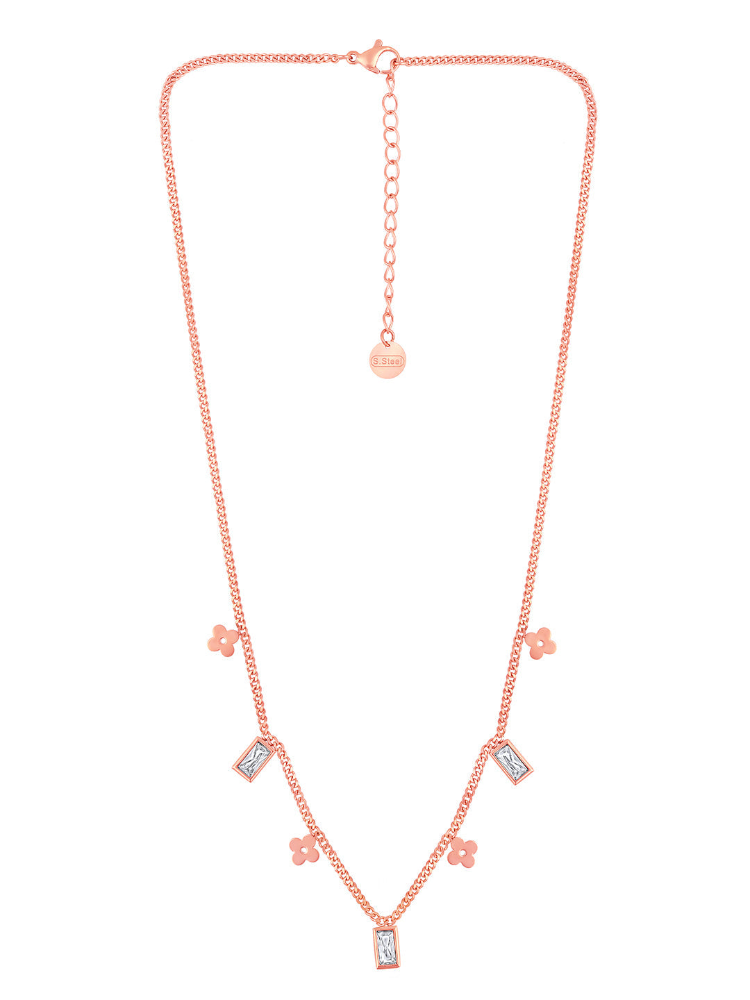Rose Gold American Diamond Chain With Lobster Claw Clasp.