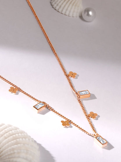 Rose Gold American Diamond Chain With Lobster Claw Clasp.