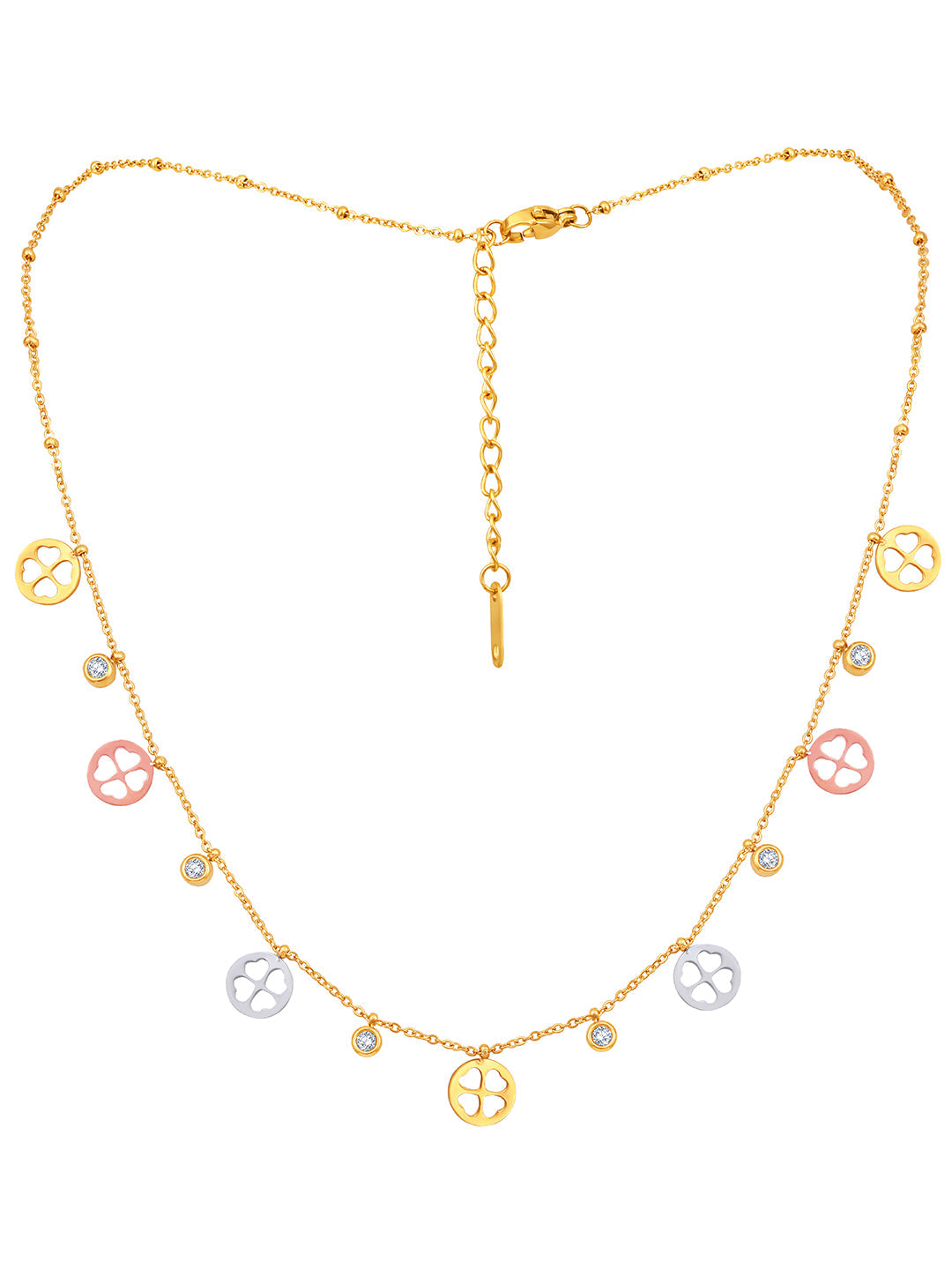 Gold Plated Brass Chain With American Diamond And Lobster Claw Clasp.