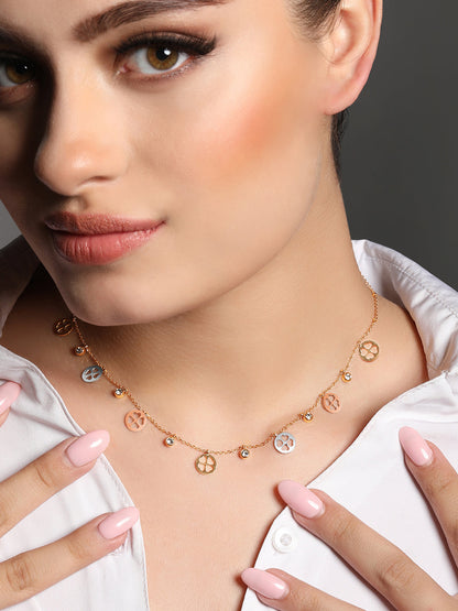 Gold Plated Brass Chain With American Diamond And Lobster Claw Clasp.