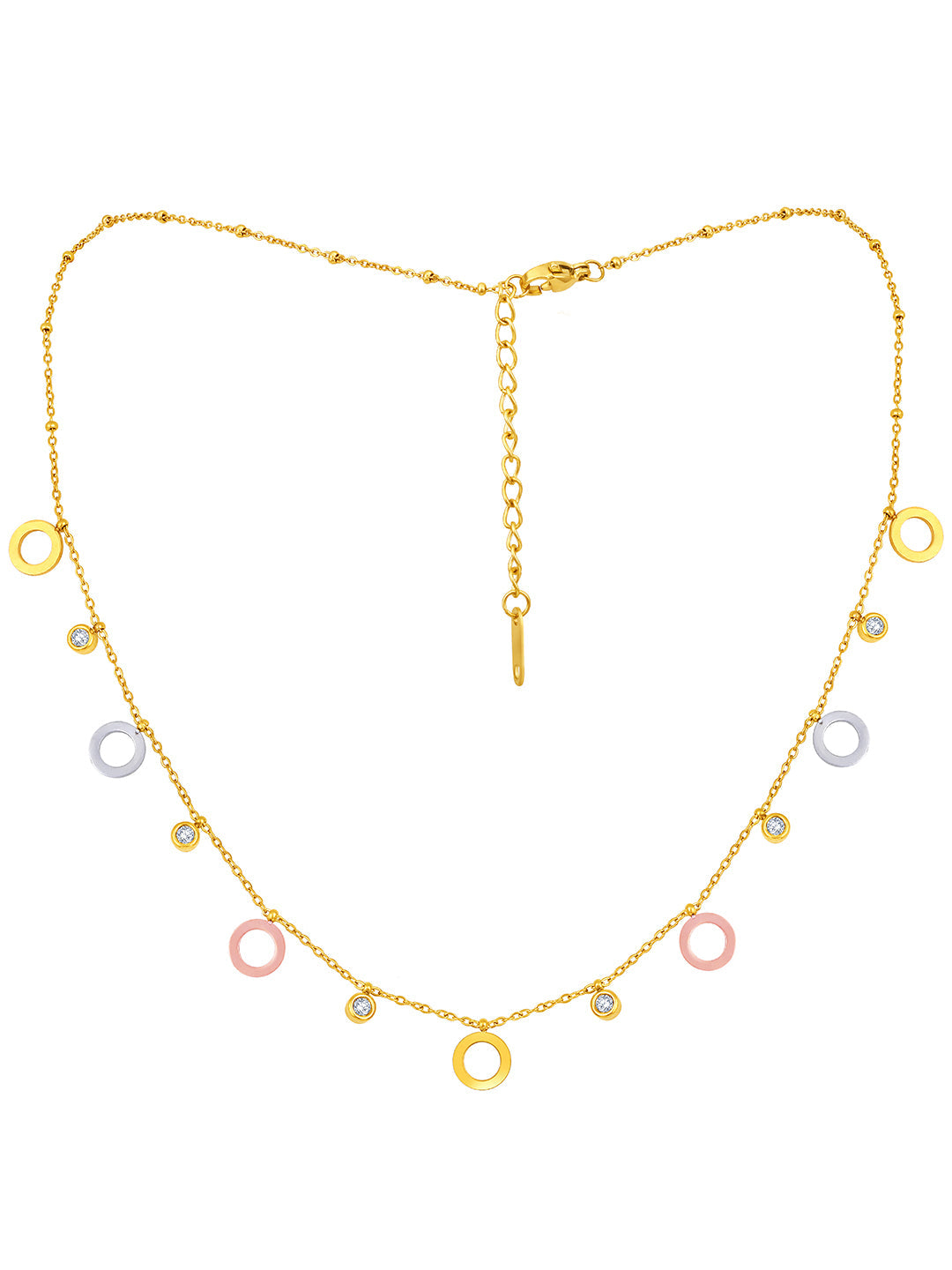 Gold Plated Brass Chain With American Diamond And Lobster Claw Clasp.