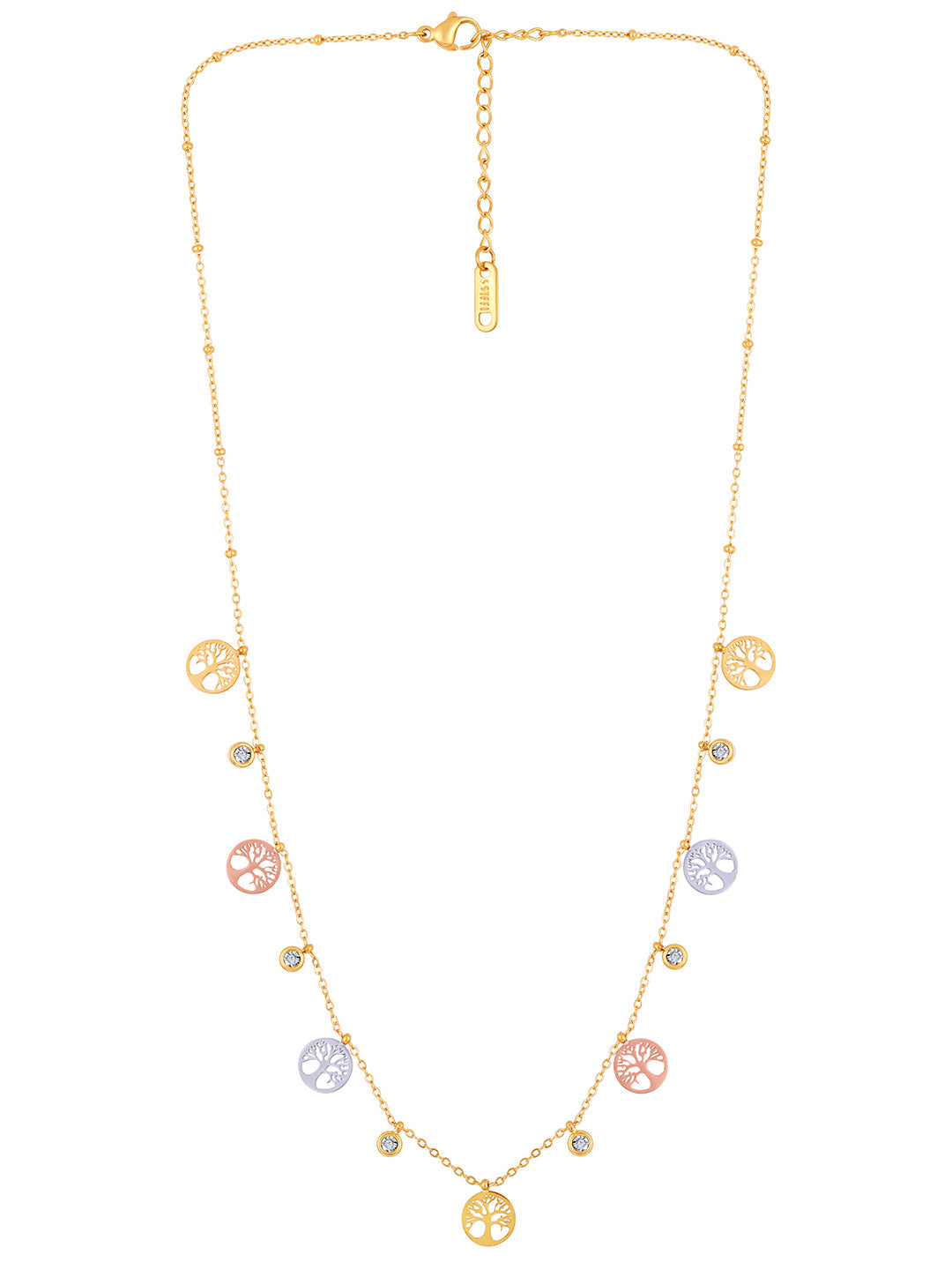 Gold Plated Brass Chain With American Diamond And Lobster Claw Clasp.