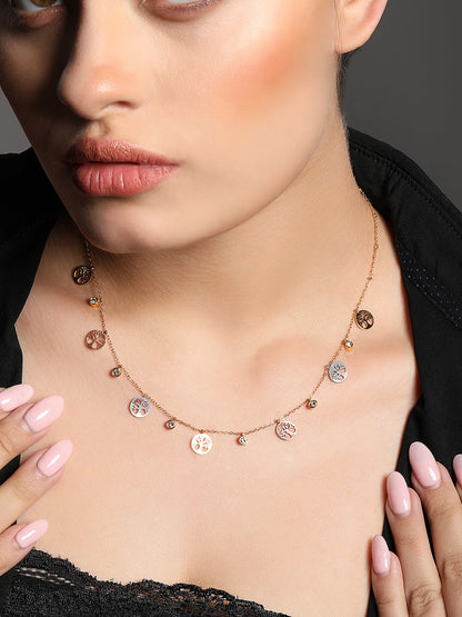 Gold Plated Brass Chain With American Diamond And Lobster Claw Clasp.