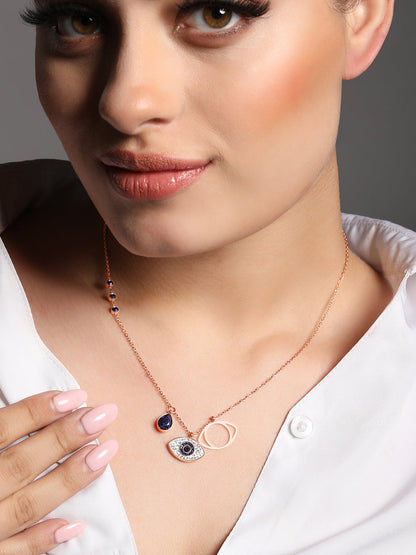 Rose Gold Cz American Diamond Chain With Lobster Claw Clasp.