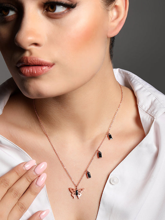 Rose Gold American Diamond Chain With Lobster Claw Clasp.