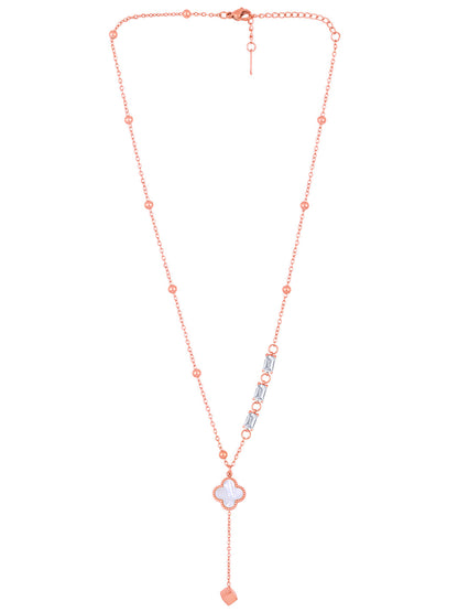 Rose Gold Cz American Diamond Chain With Lobster Claw Clasp.