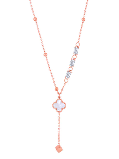 Rose Gold Cz American Diamond Chain With Lobster Claw Clasp.