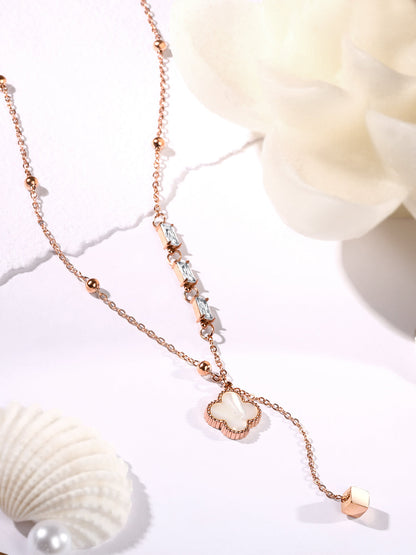 Rose Gold Cz American Diamond Chain With Lobster Claw Clasp.