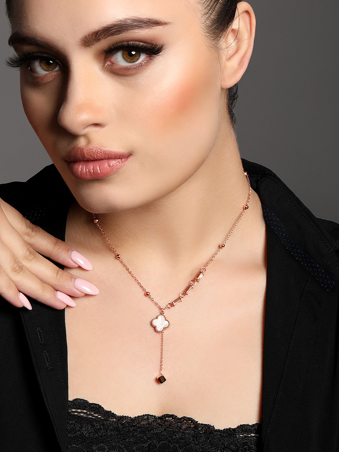 Rose Gold Cz American Diamond Chain With Lobster Claw Clasp.