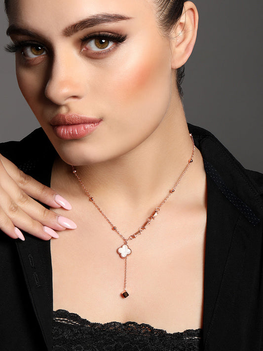 Rose Gold Cz American Diamond Chain With Lobster Claw Clasp.