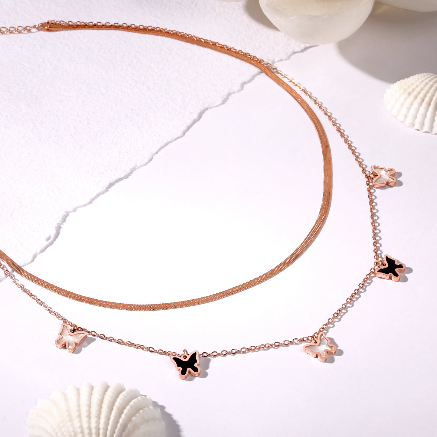 Rose Gold-Plated Butterfly And Floral Charm Chain
