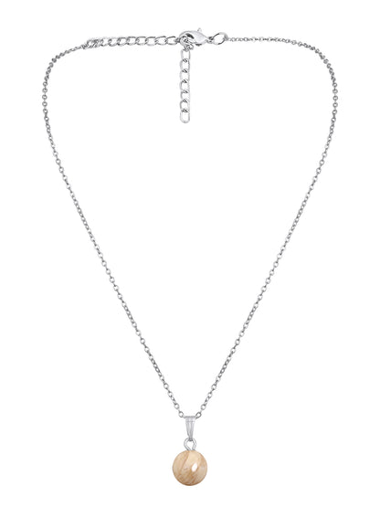 Contemporary Rhodium  Plated Pearl Charm Pendant With Chain For Women