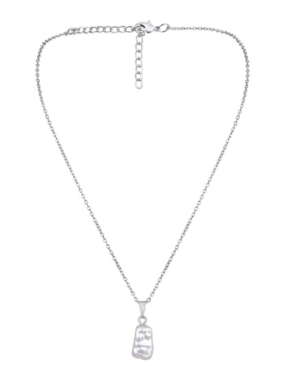 Contemporary Rhodium  Plated Pearl Charm Pendant With Chain For Women