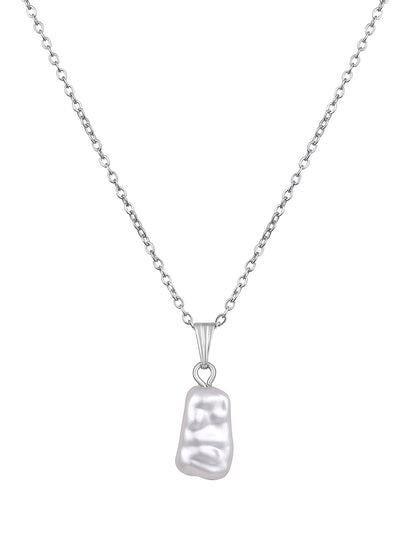 Contemporary Rhodium  Plated Pearl Charm Pendant With Chain For Women