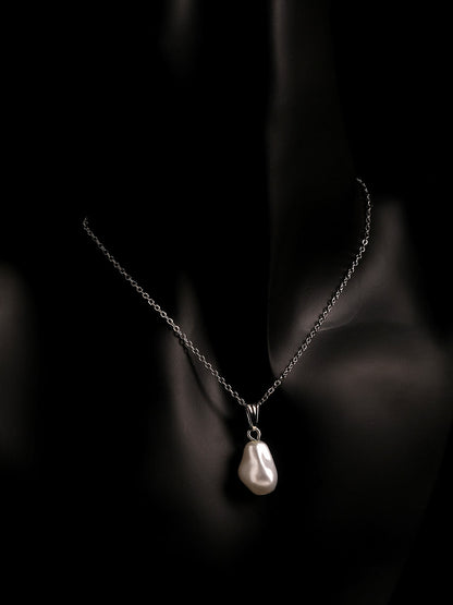Contemporary Rhodium  Plated Pearl Charm Pendant With Chain For Women