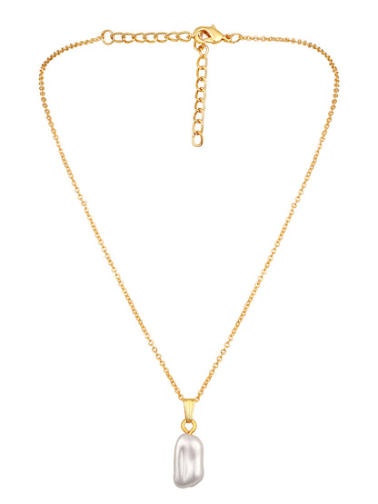 Contemporary Gold-Plated Pearl Charm Pendant With Chain For Women