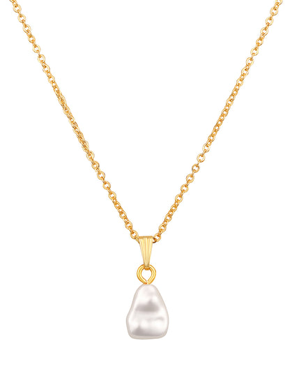 Contemporary Gold-Plated Pearl Charm Pendant With Chain For Women