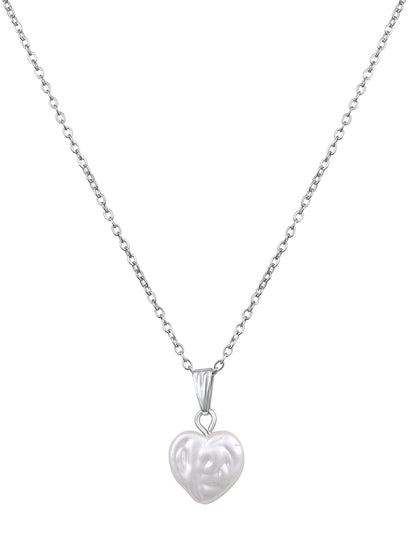 Heart shape pearl charm pendant with rhodium chain for women – minimal jewellery
