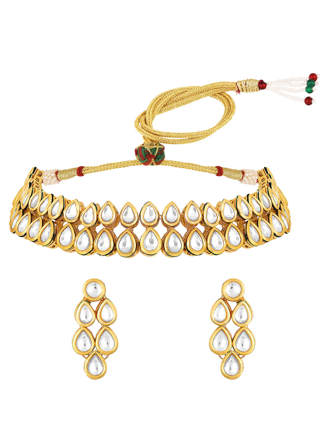 Gold-Plated Kundan Necklace Set With Drop Earring