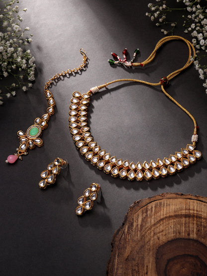 Gold-Plated Kundan Necklace Set With Drop Earring