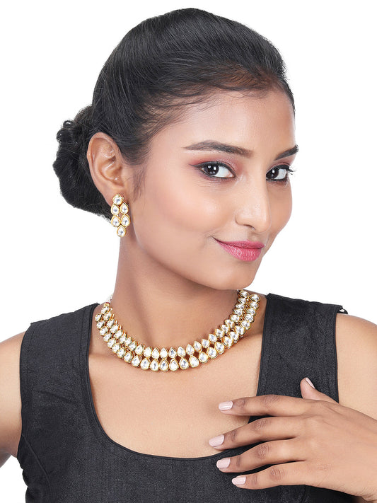 Gold-Plated Kundan Necklace Set With Drop Earring